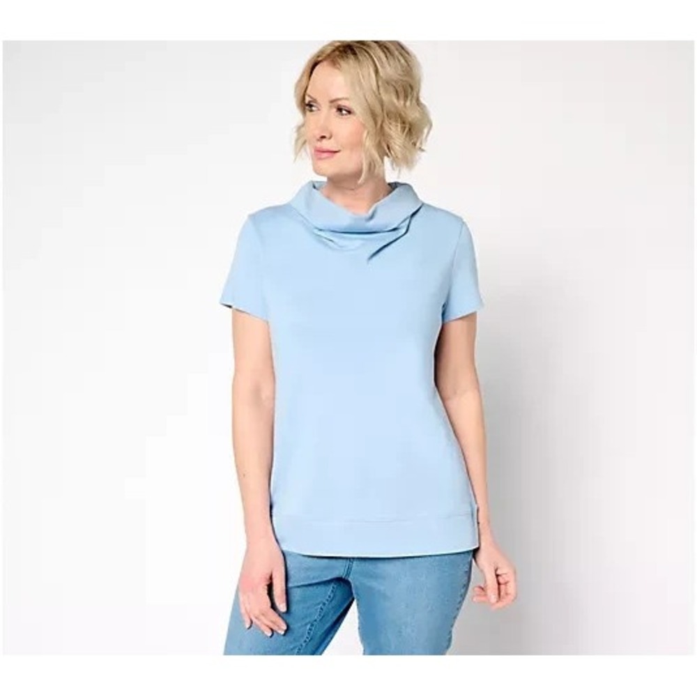 Martha Stewart Signature Essentials Knit Cowl Neck Top Soft Chambray, Large